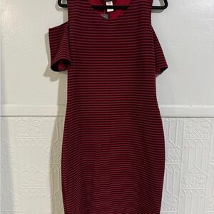 One-Shoulder Striped Bodycon Dress in Burgundy and Black